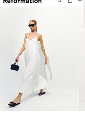 Reformation White V-Neck Slip Maxi Dress